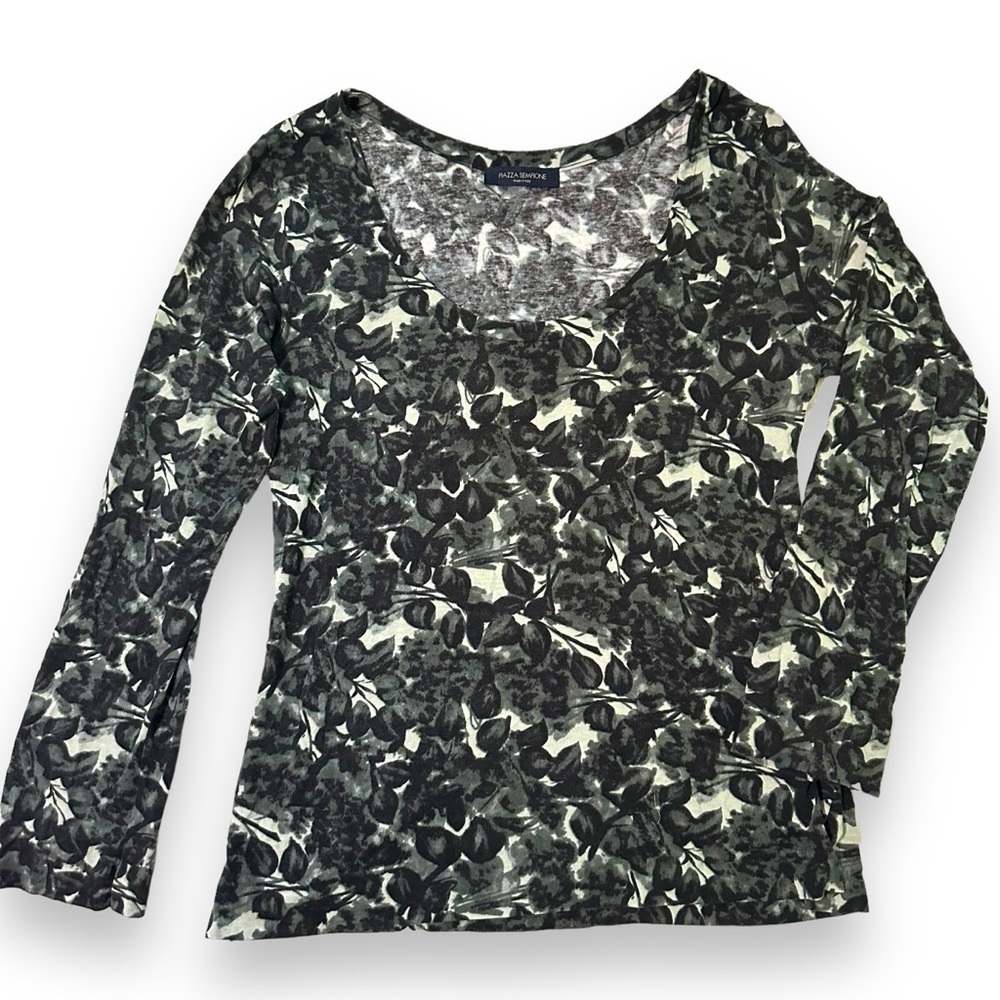 PIAZZA SEMPIONE | Italian Boat Neck Leaf Pattern Long Sleeve Top US Size 10